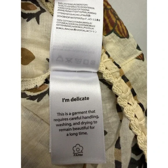 FARM Rio Ainika Cotton Floral Blouse.Beige Cream. Sz XS $198. NWOT